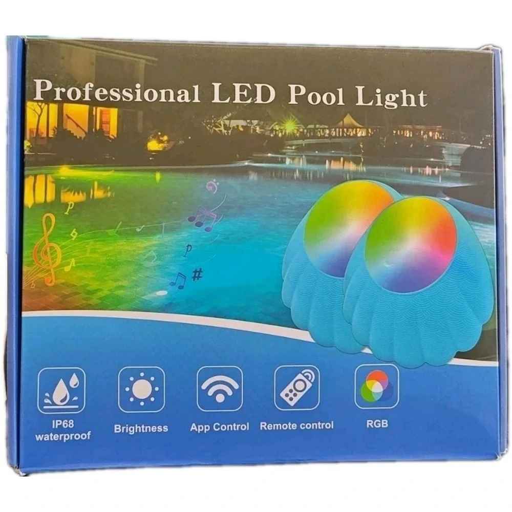 NEW LED Pool Lights, Bluetooth App Remote Color Change Dimmable Submersible 2 PK